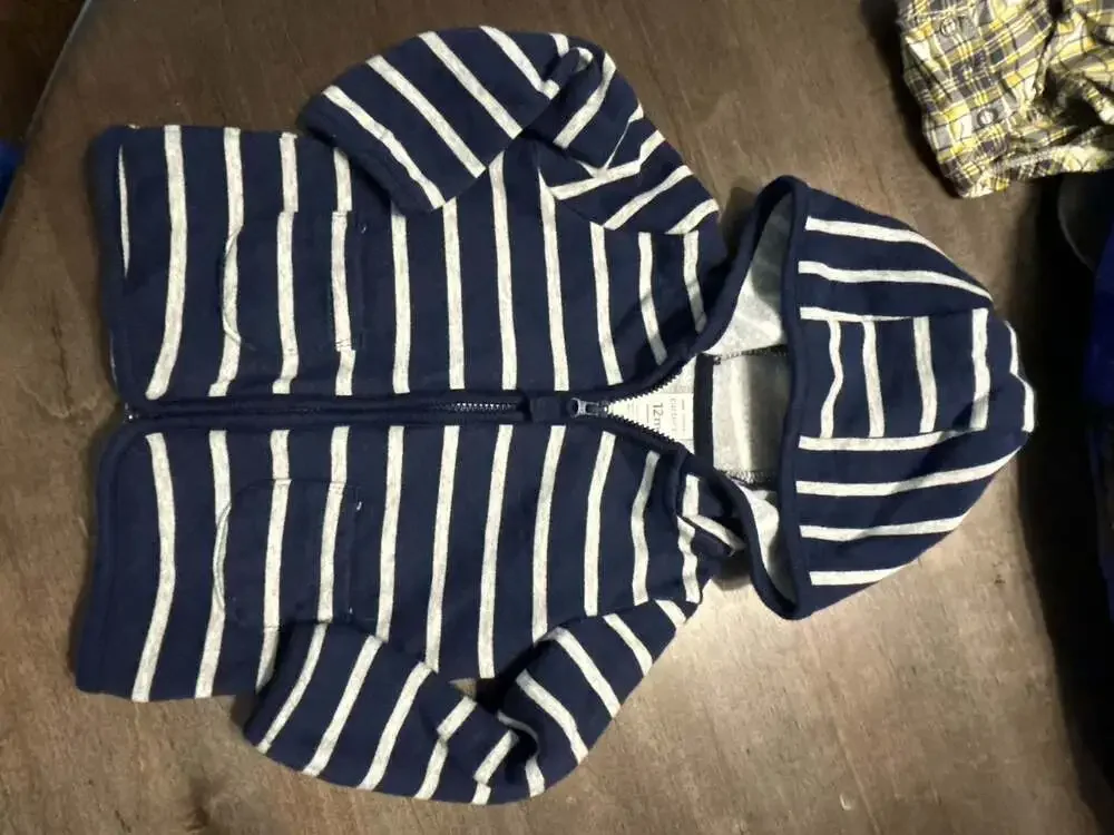 Carter's 12M Baby Boy 3-Piece Set: Dinosaur Hoodie, Striped Hoodie & Plaid onesi